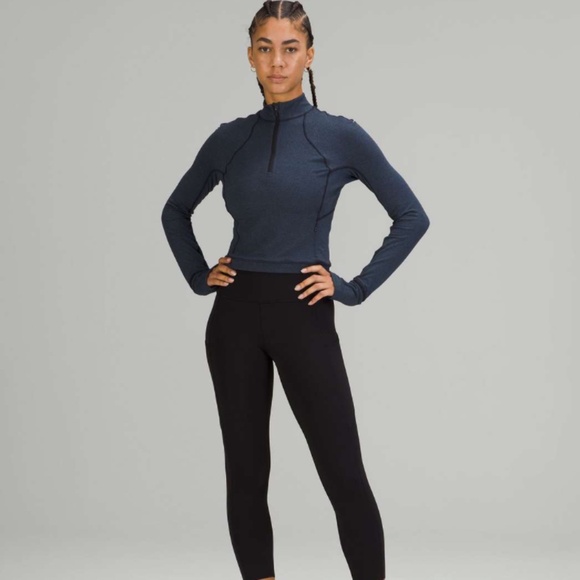 Lululemon Rulu Cropped Half-Zip (M) (Heathered True Navy / Black) (2022) - Picture 2 of 8